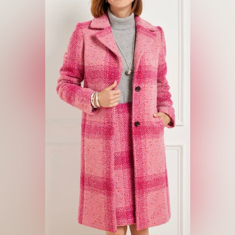 Talbots Pink Plaid Women's Long Coat 3x